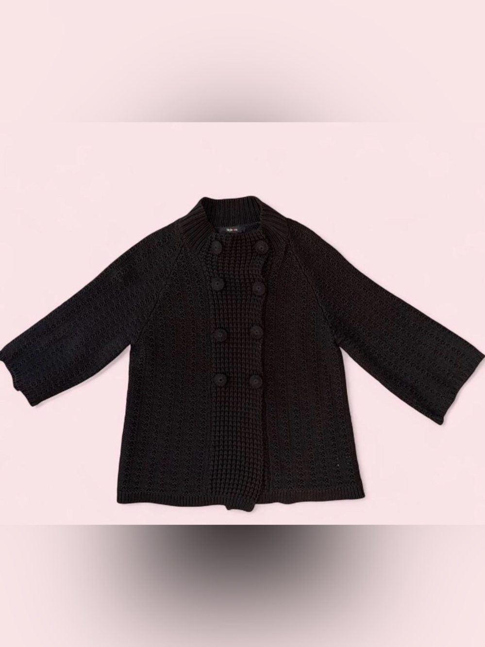 Style & Co. Black Double-Breasted Knit Cardigan